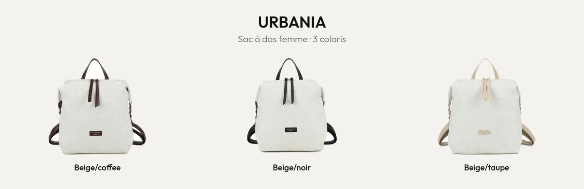 Sac à dos femme Urbania en toile texturée, coloris Beige/Coffee, Beige/Noir et Beige/Taupe – Gallantry Paris – réf. JC-53007-1