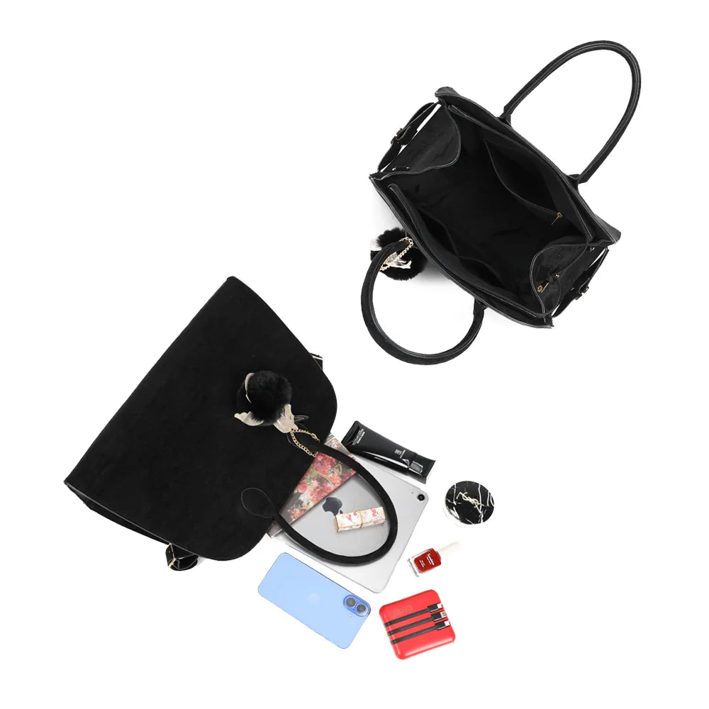 Intérieur du Vera Velours noir : grand compartiment zippé avec doublure synthétique grise – réf. R-9444-2