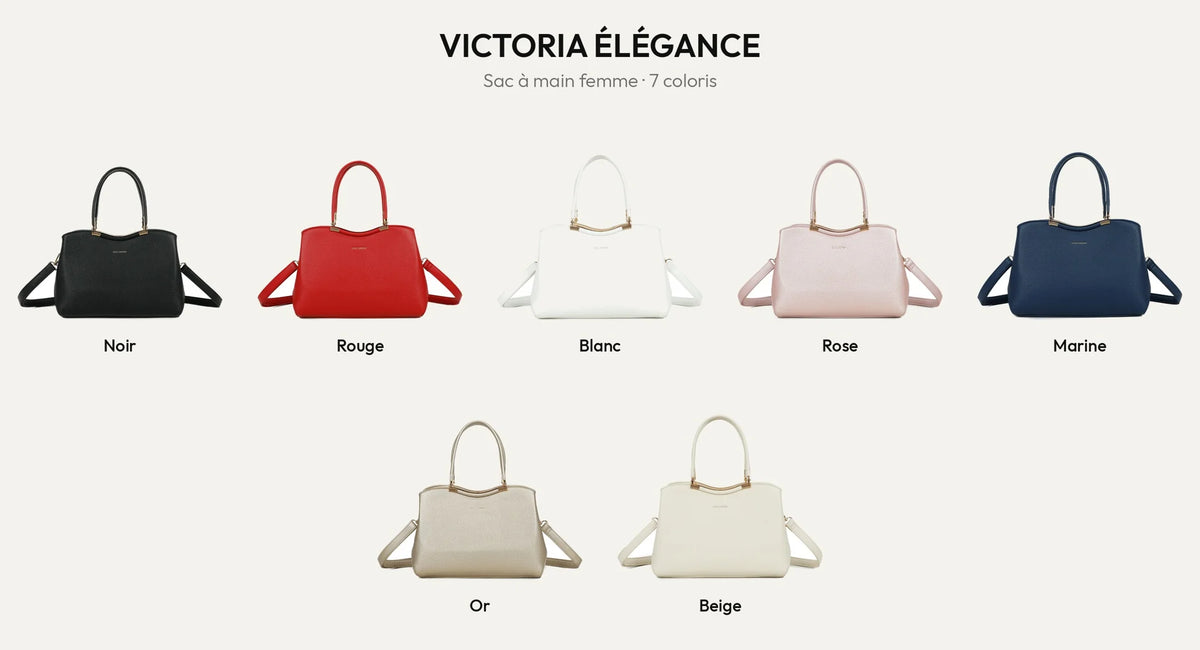 Sac à main Victoria Élégance en 7 coloris : noir, rouge, blanc, rose, marine, or et beige – Gallantry Paris – réf. R-1992