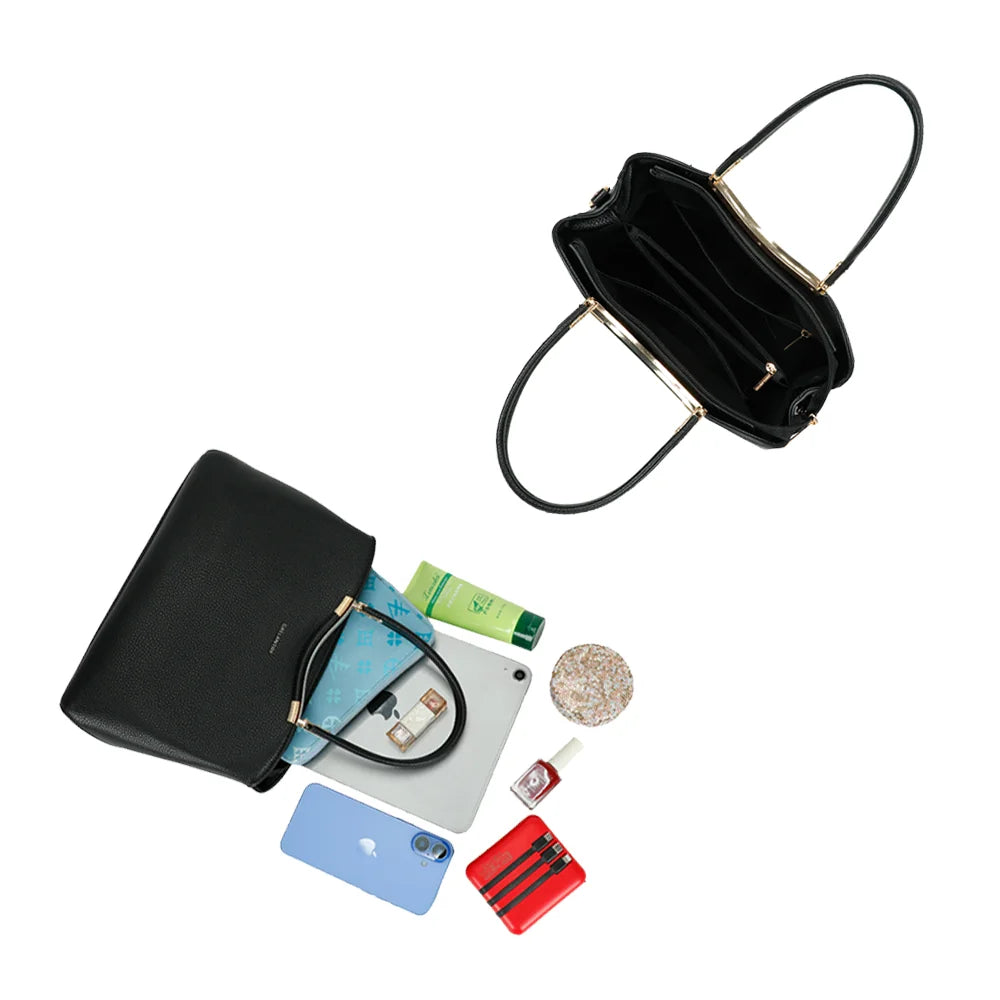 Intérieur du Victoria Élégance noir : compartiments et poche zippée pour ranger téléphone et essentiels – réf. R-1992