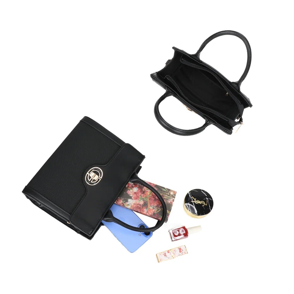 Intérieur du Vionna noir : compartiment zippé pour téléphone, carnet et beauté – réf. HY-5454