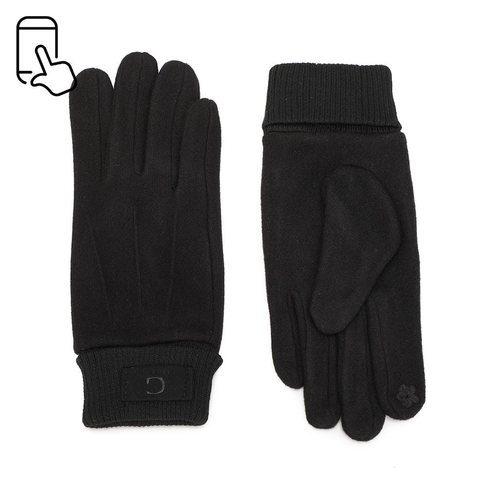 Gants femme Maille Intemporelle noir en maille douce, poignet côtelé et bouts tactiles – Gallantry Paris – réf. PT-77005