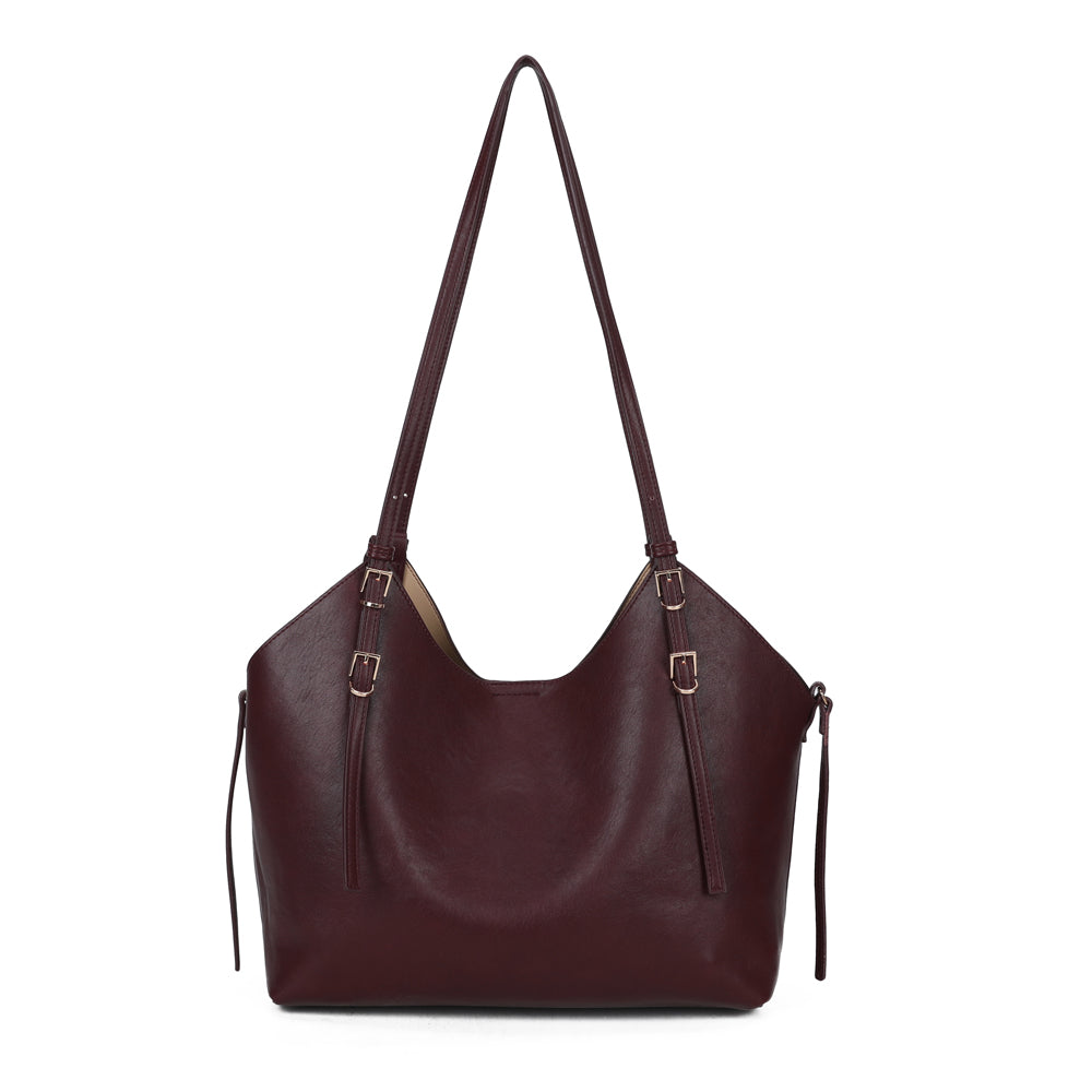 Sac cabas femme Élance bordeaux de face, synthétique lisse et boucles dorées – Gallantry Paris – réf. A-8721-1