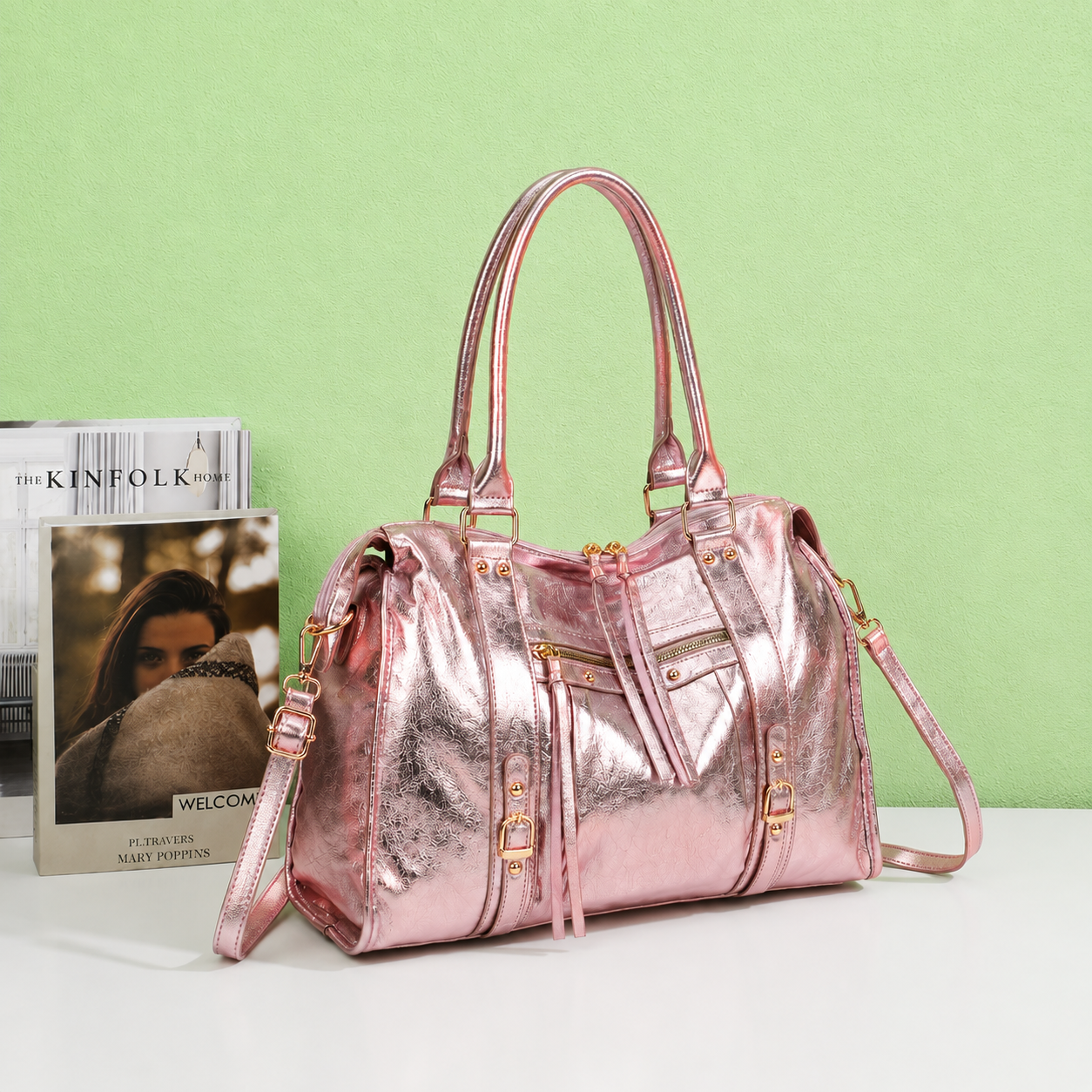Skyla Métallique Grand Dorée - Sac Cabas