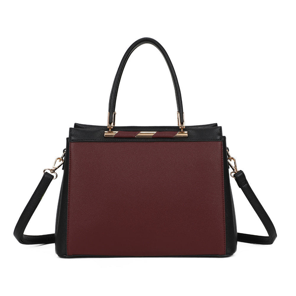 Sac à main femme La Ismérie bordeaux, anses rigides et charm fleur sur chaînette dorée – Gallantry Paris – réf. DQ-8634-1