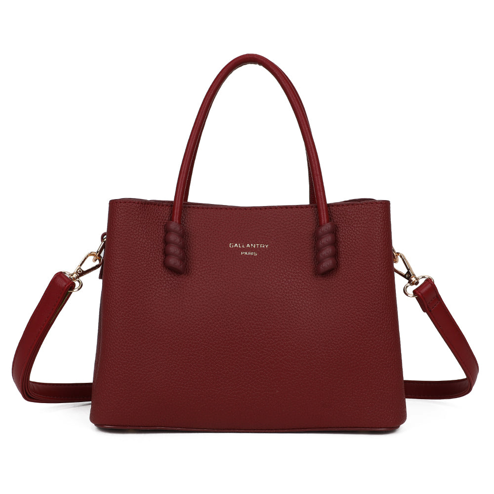 Sac à main femme La Rosella bordeaux en simili cuir grainé, poignées torsadées – Gallantry Paris – réf. DQ-8733