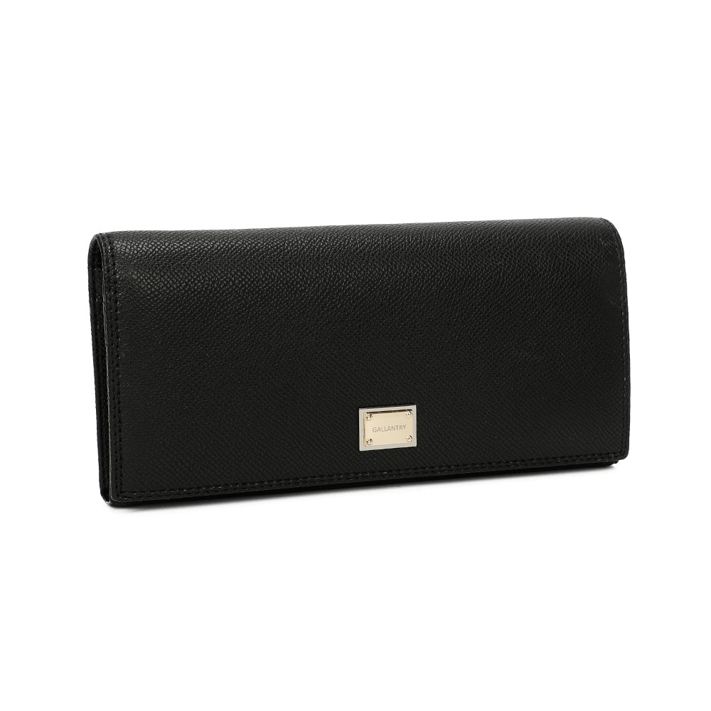 Portefeuille femme Loulou noir, rabat texturé et plaque dorée Gallantry – Gallantry Paris – réf. FD-81001