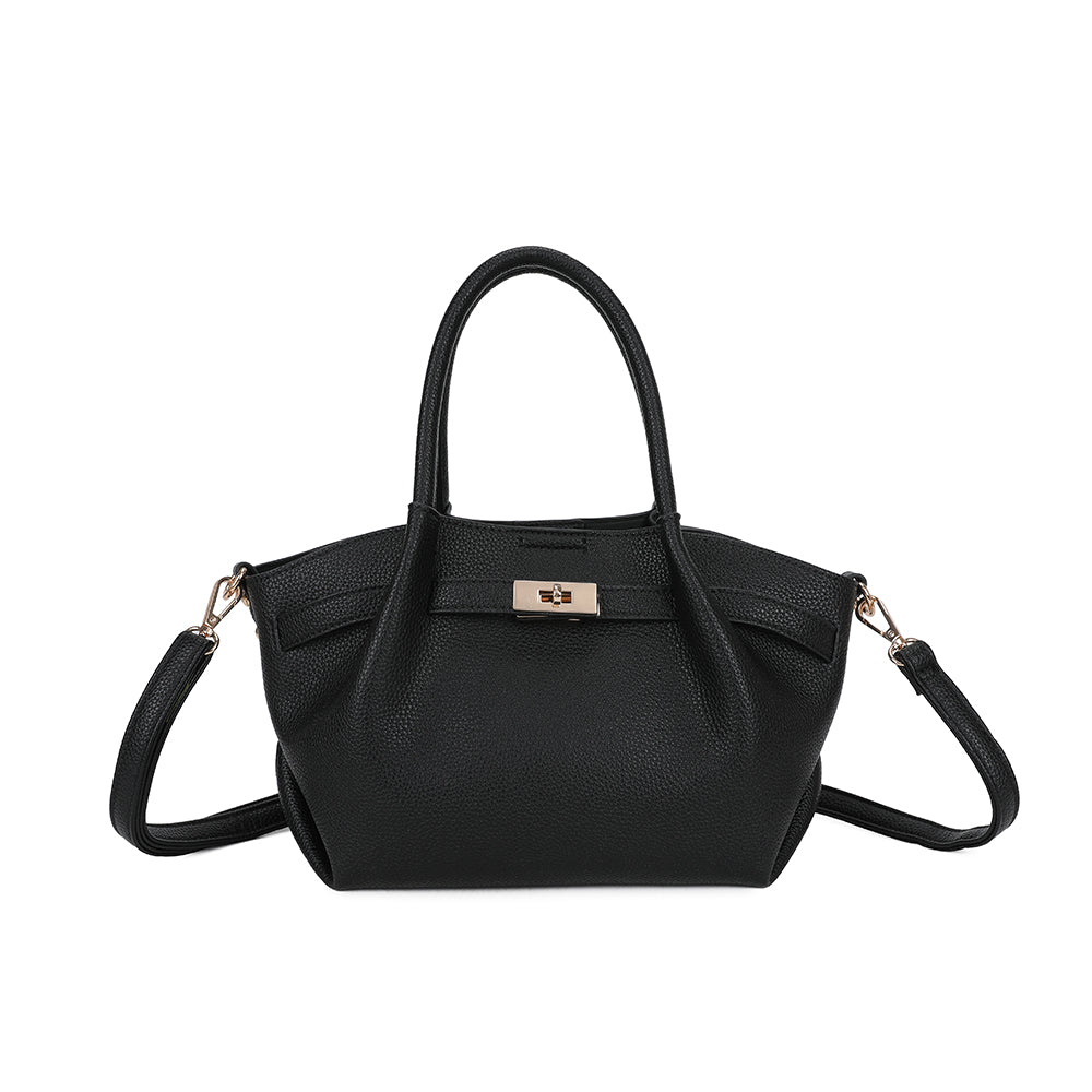 Sac à main femme La Théodora noir en simili cuir grainé, fermoir tournant doré – Gallantry Paris – réf. KJ-62082-4