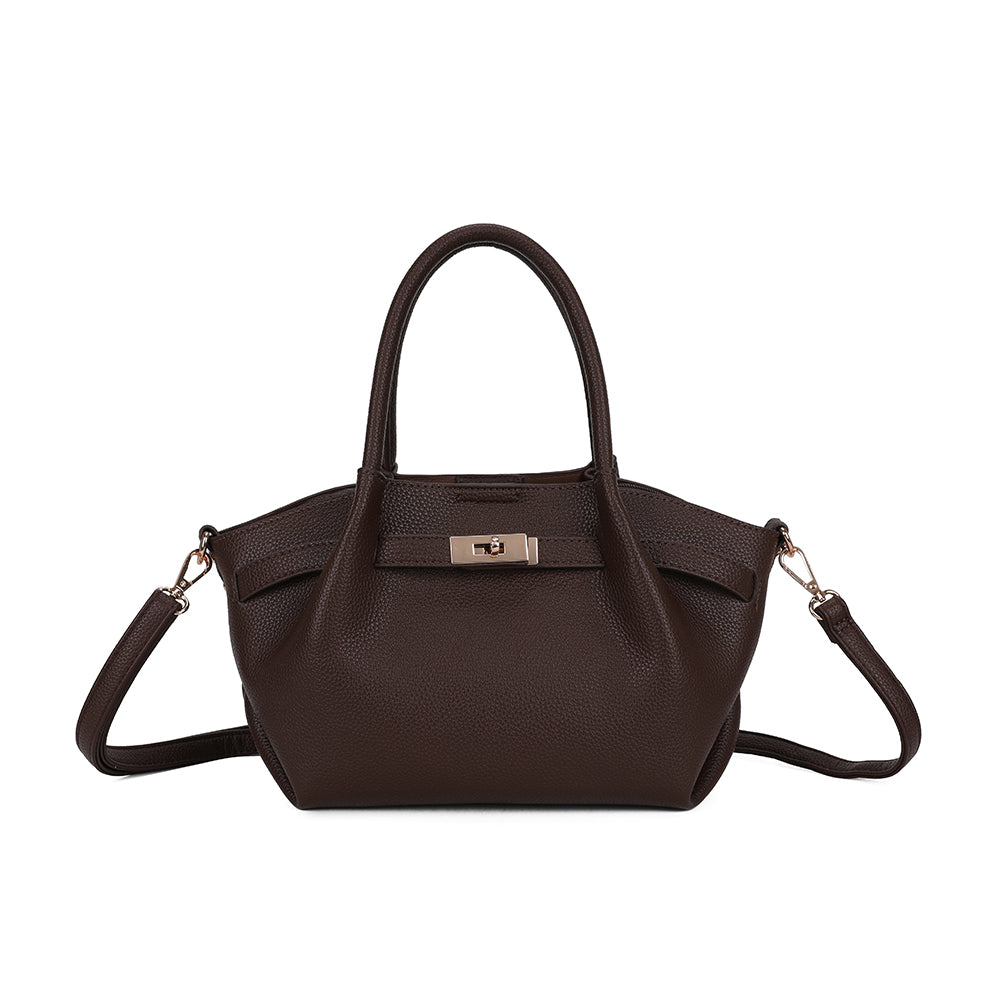 Sac à main femme La Théodora café en simili cuir grainé, fermoir tournant doré – Gallantry Paris – réf. KJ-62082-4