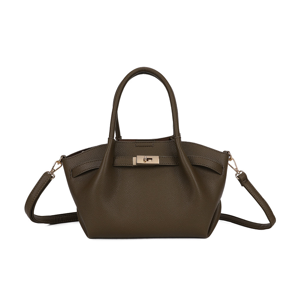 Sac à main femme La Théodora vert foncé en simili cuir grainé, fermoir tournant doré – Gallantry Paris – réf. KJ-62082-4