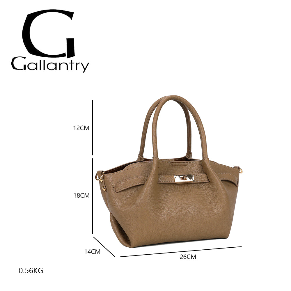 Dimensions de La Théodora taupe foncé : 26 × 14 × 18 cm, anses de 12 cm, poids 0,56 kg – réf. KJ-62082-4