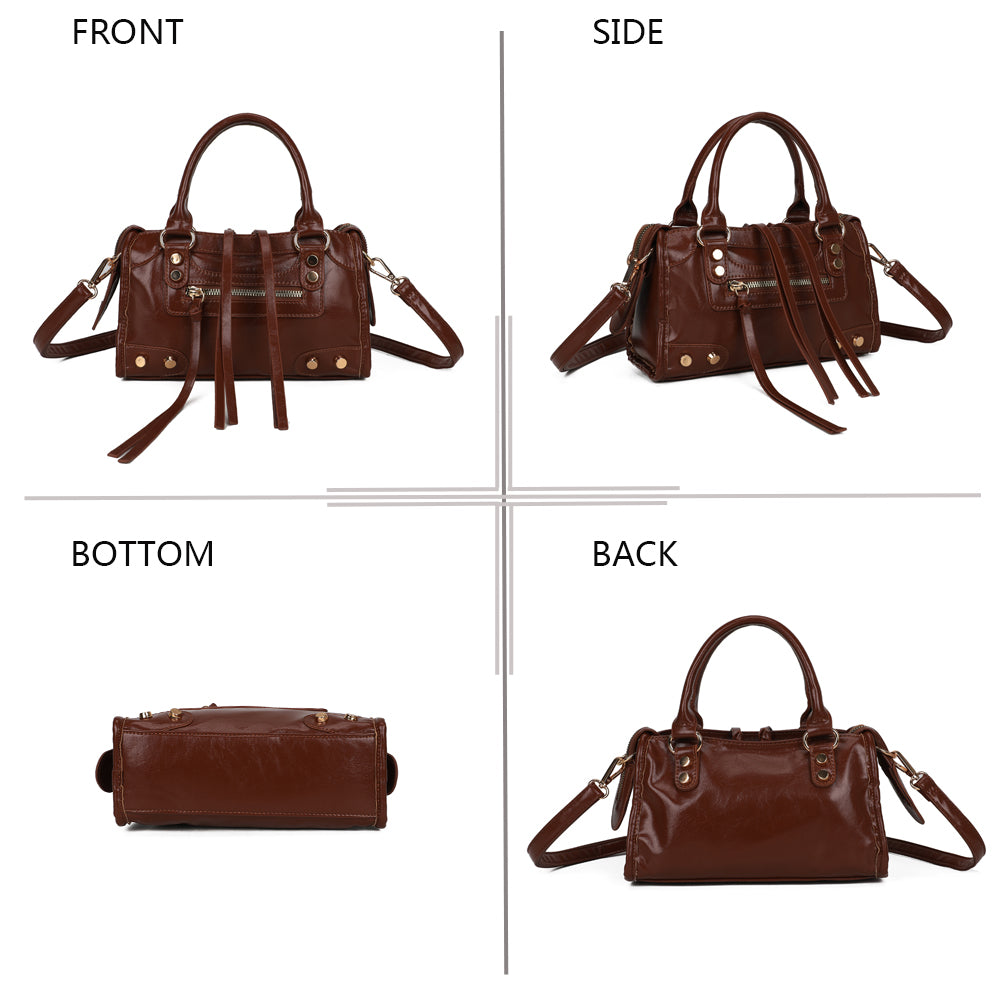 Le Dorian marron foncé sous quatre angles : face, côté, dessous et dos du sac – réf. KJ-62088-1