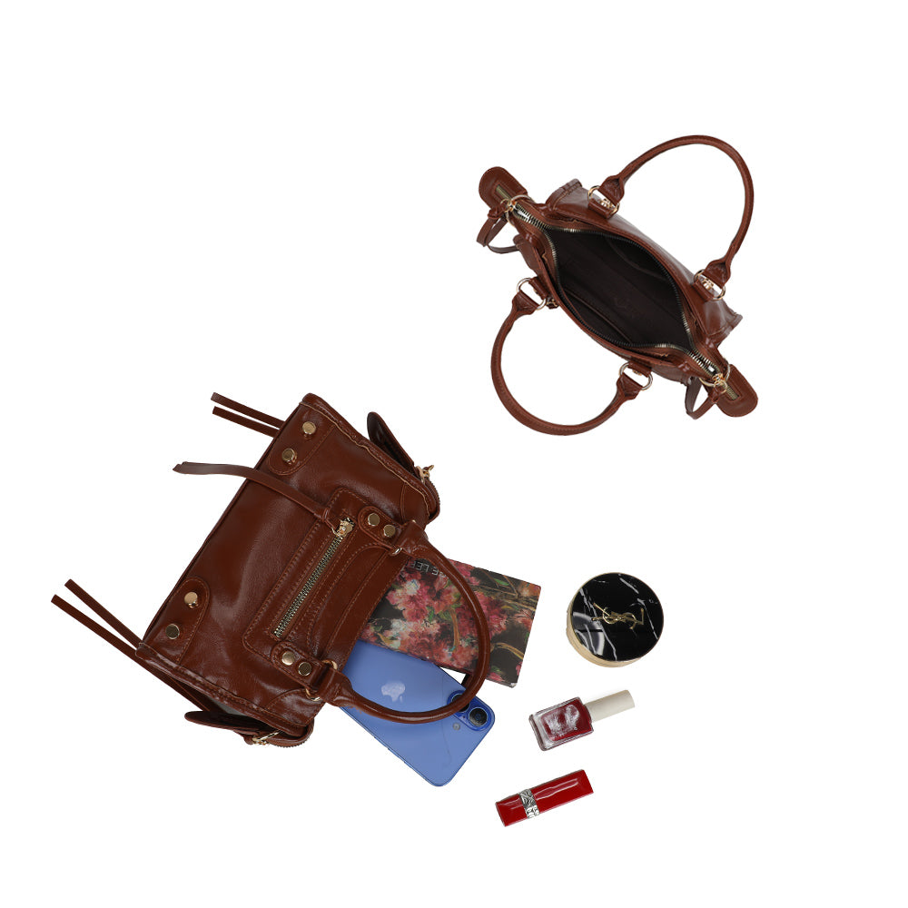 Intérieur du Le Dorian marron foncé : compartiment principal zippé pour vos essentiels – réf. KJ-62088-1