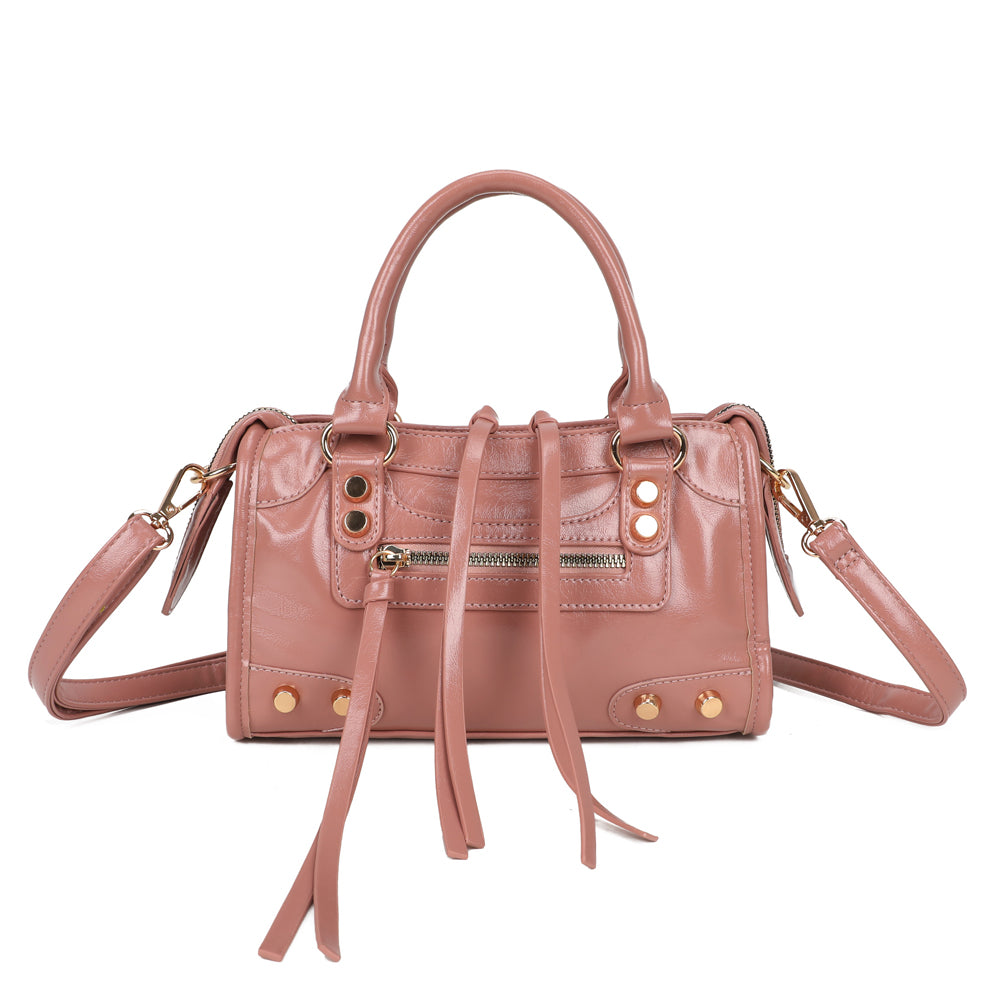 Sac à main femme Le Dorian rose foncé, rivets dorés et longues lanières décoratives – Gallantry Paris – réf. KJ-62088-1
