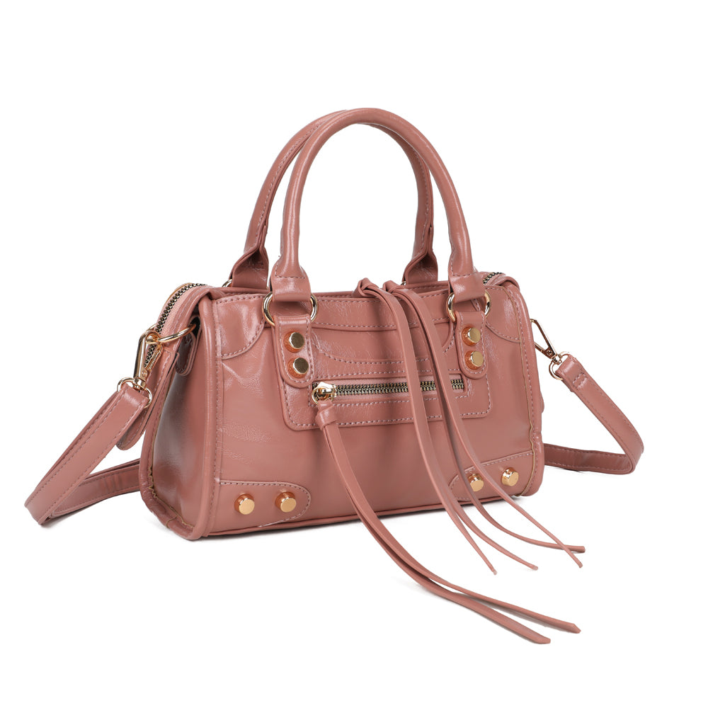 Le Dorian rose foncé de trois quarts : silhouette compacte et structurée, zip frontal doré – réf. KJ-62088-1