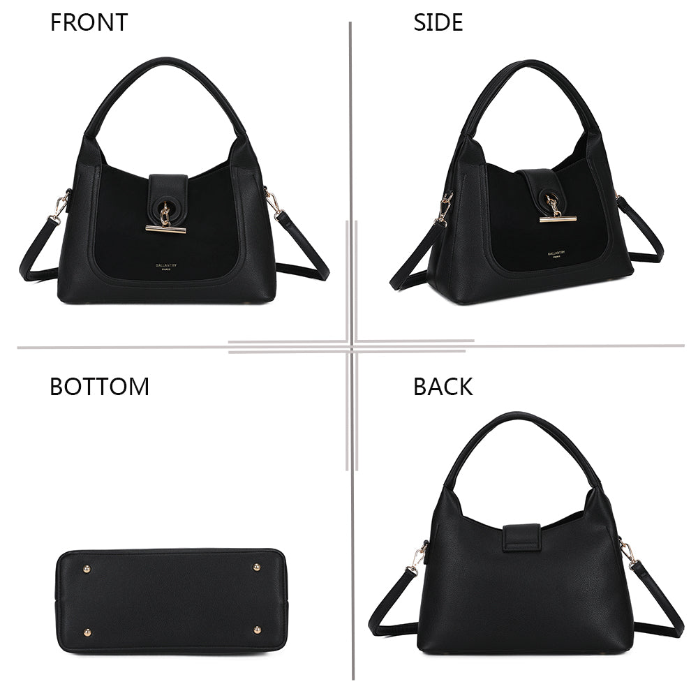 La Mélisande noir sous quatre angles : face, côté, dessous et dos du sac – réf. KJ-62089-2