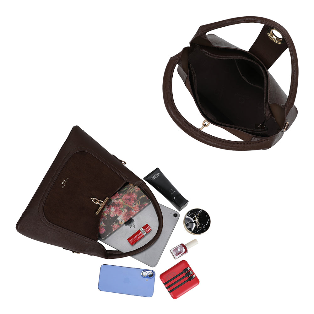 Intérieur zippé et doublé de La Mélisande café, avec poches de rangement pour les essentiels – réf. KJ-62089-2