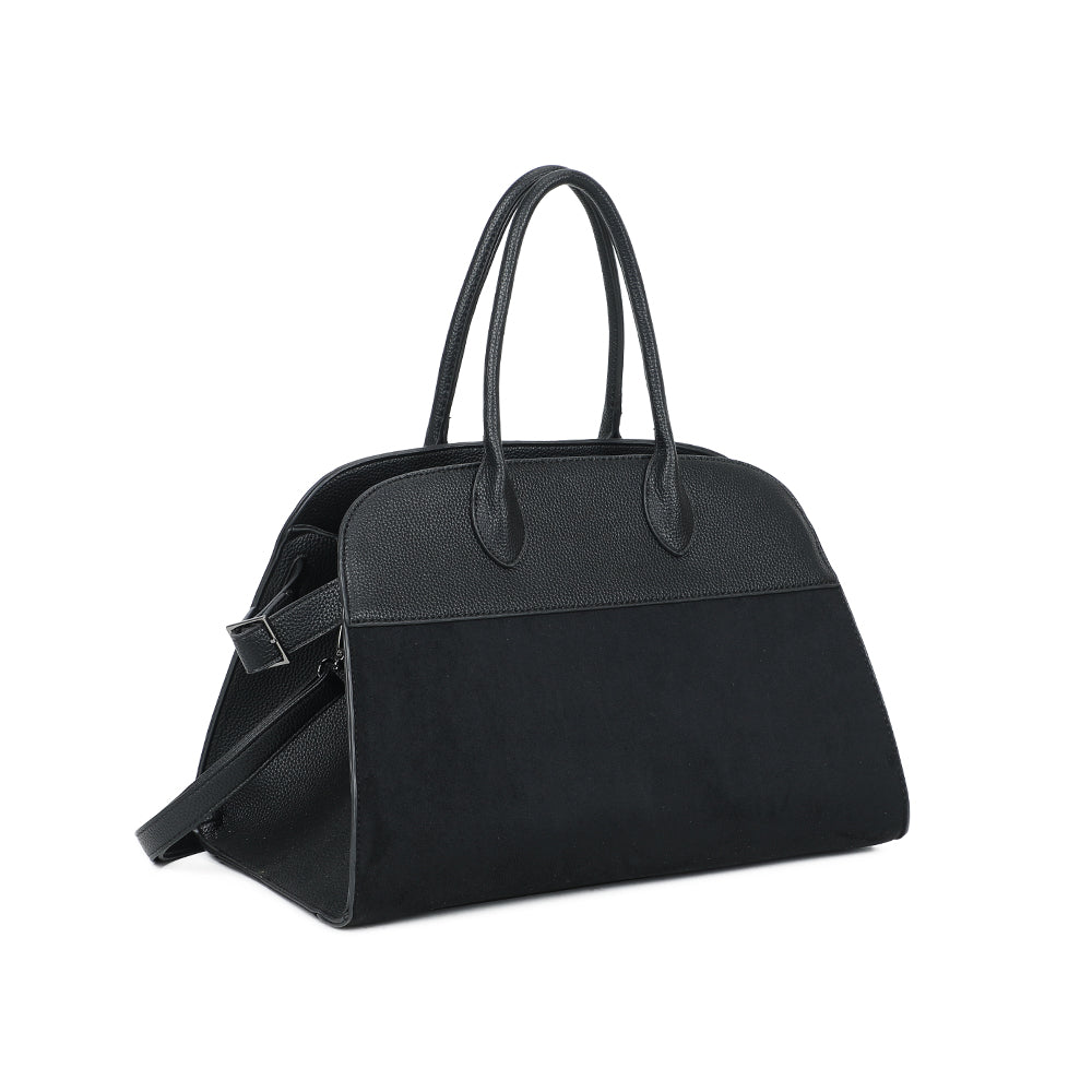 Velna noir de trois-quarts : silhouette structurée et patte latérale à boucle métallique – réf. M-9444