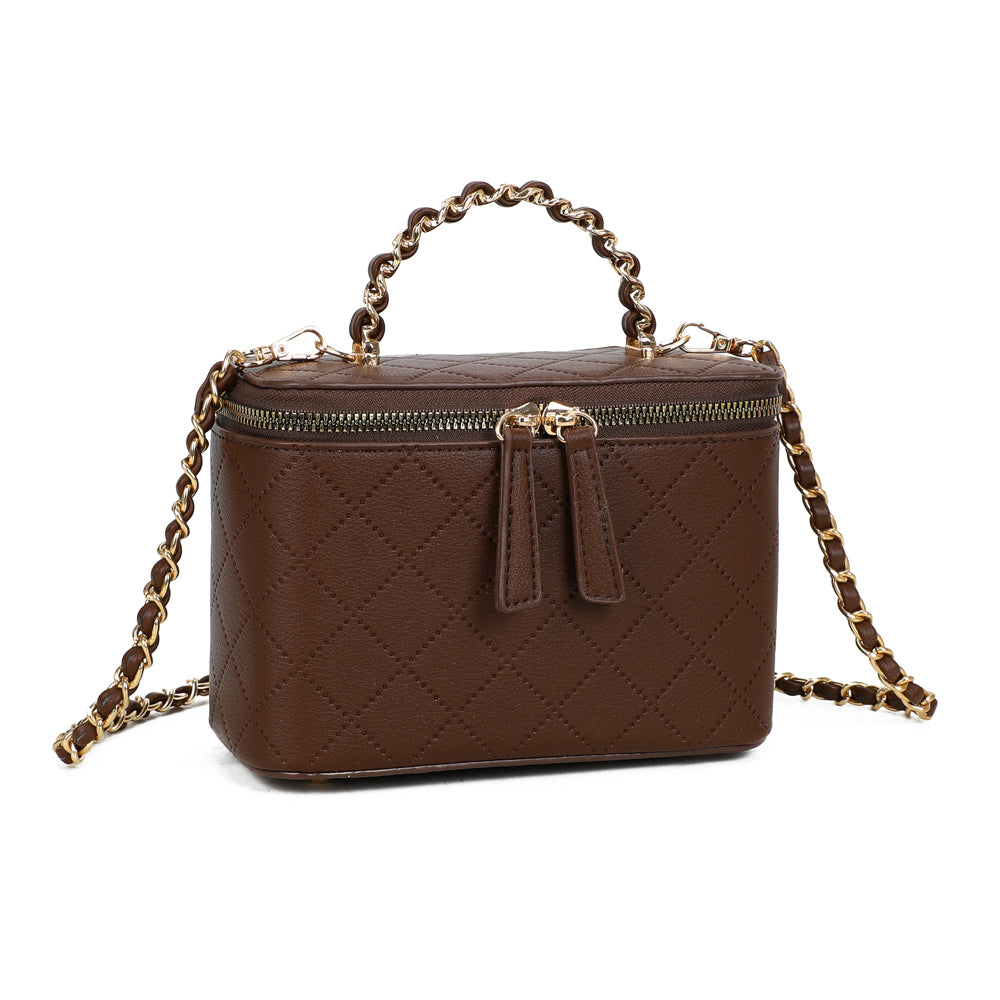 Sac à main vanity femme Le Mini Bambino café, matelassé en losanges et chaîne dorée – Gallantry Paris – réf. R-1918-4