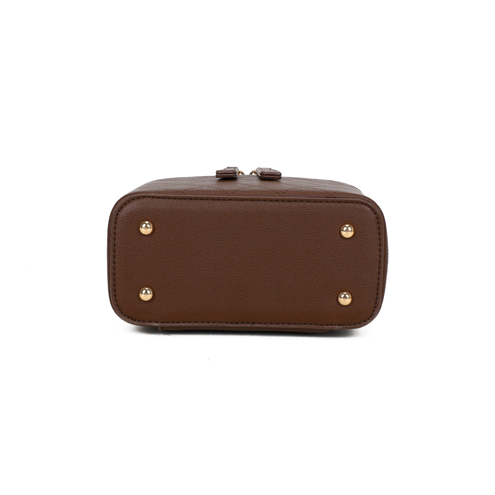 Dessous du Mini Bambino café, base rectangulaire structurée du sac vanity – réf. R-1918-4