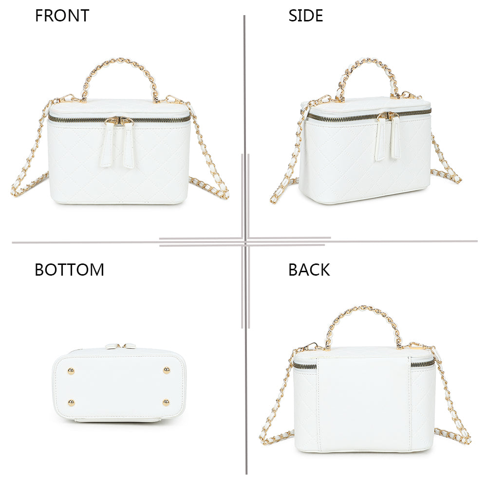 Le Mini Bambino blanc sous quatre angles : face, côté, dessous et dos du sac vanity – réf. R-1918-4