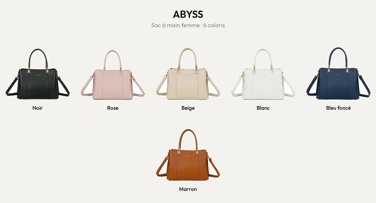 Sac à main femme Abyss en 6 coloris : noir, rose, beige, blanc, bleu foncé et marron – Gallantry Paris – réf. DQ-8699