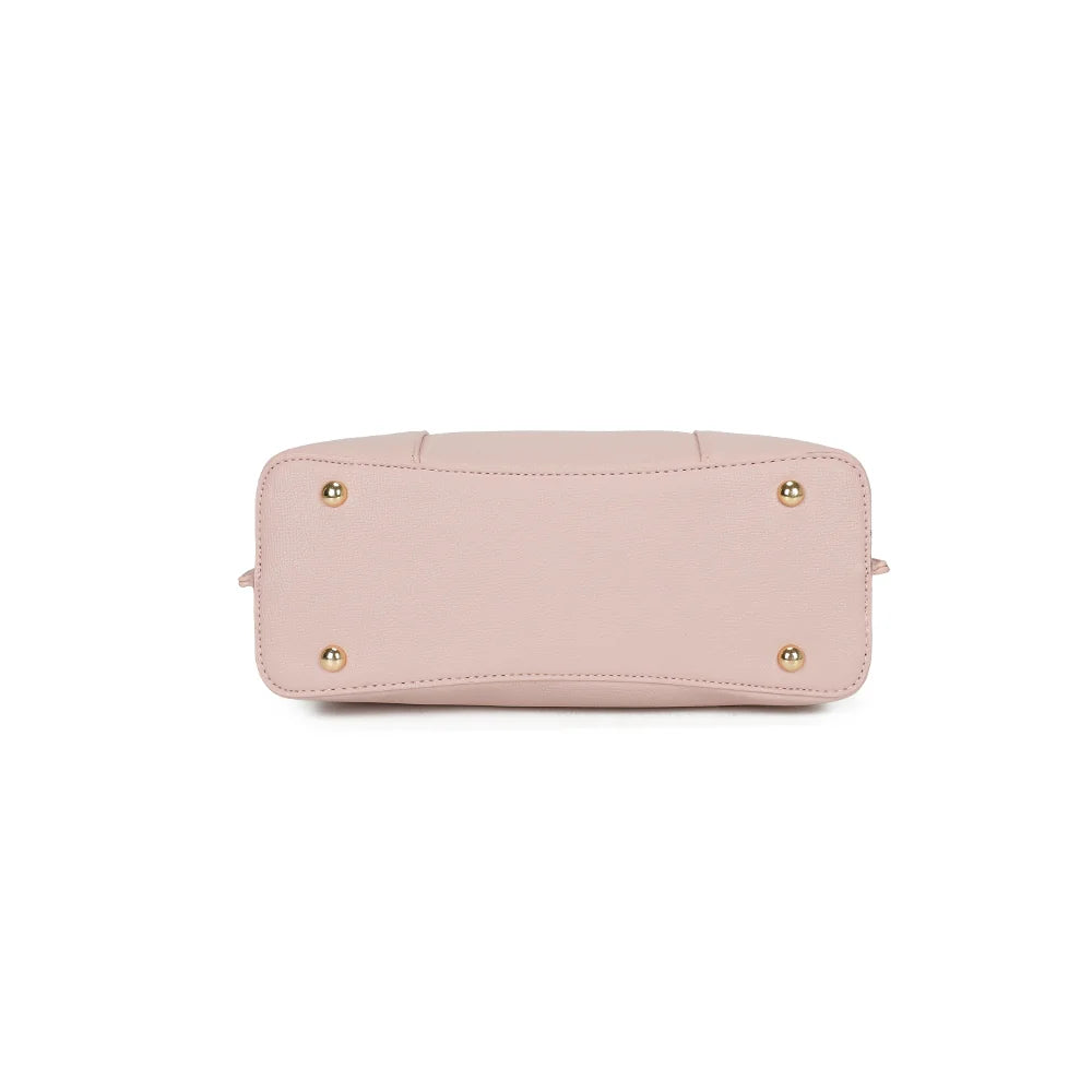 Dessous du sac Abyss rose, base plate protégée par des pieds métalliques dorés – réf. DQ-8699