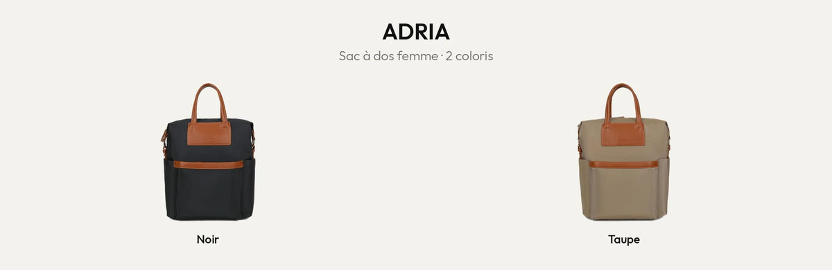 Sac à dos femme Adria en toile, coloris Noir et Taupe avec finitions caramel – Gallantry Paris – réf. A-9135