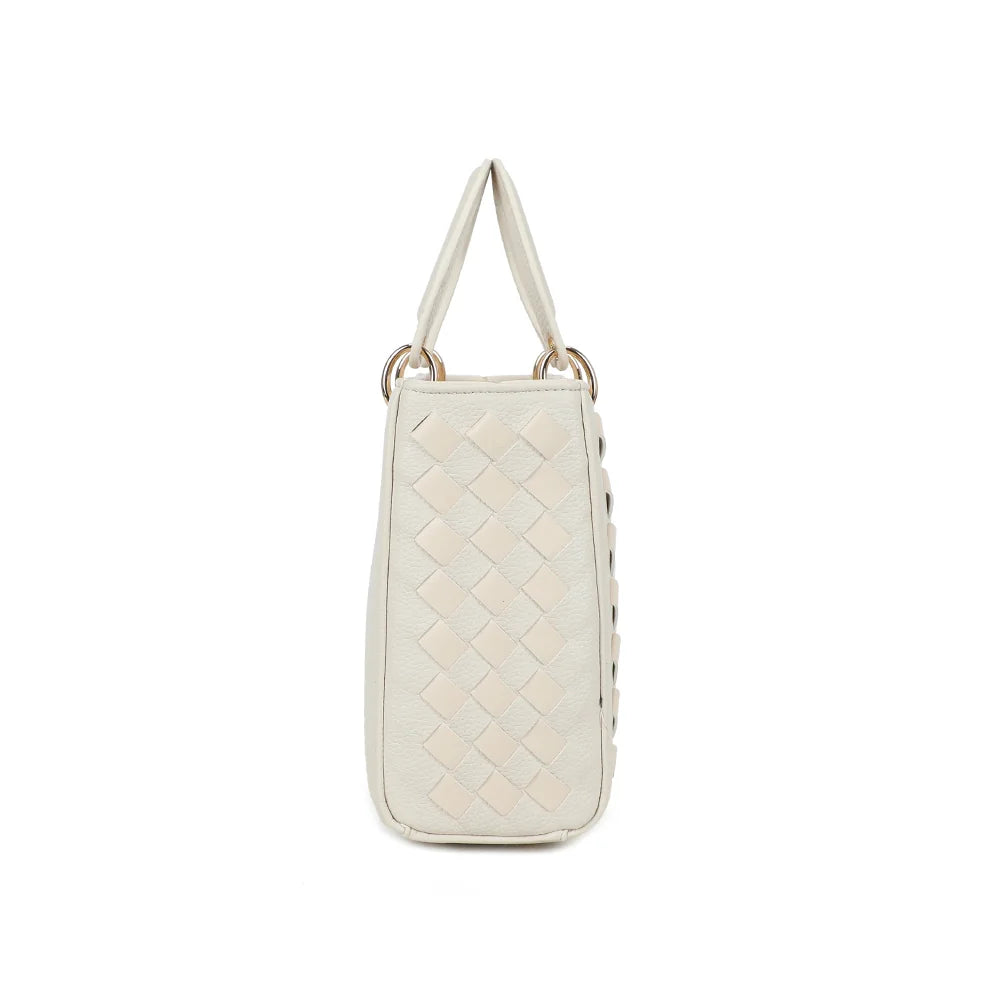 Profil de l’Allure Tressée beige : côté tressé et format structuré de 11 cm de profondeur – réf. DG-5816