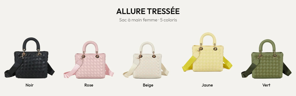 Sac à main femme Allure Tressée en simili cuir grainé tressé, 5 coloris – Gallantry Paris – réf. DG-5816