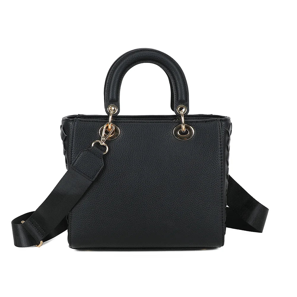 Dos du sac Allure Tressée noir, même motif tressé en simili cuir grainé que la face avant – réf. DG-5816