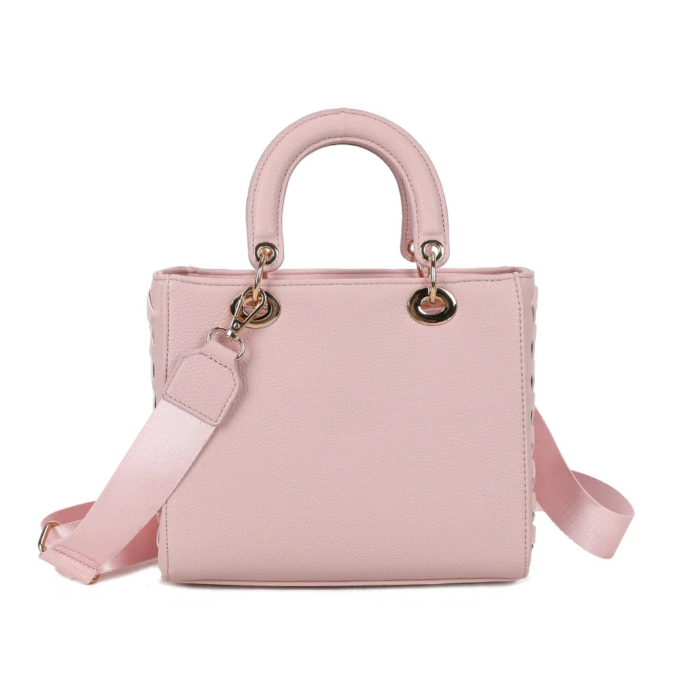 Dos du sac Allure Tressée rose, même motif tressé en simili cuir grainé que la face avant – réf. DG-5816