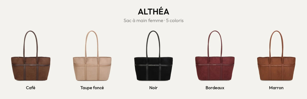 Grand sac à main femme Althéa en suédine, 5 coloris : Coffee, Taupe foncé, Noir, Bordeaux et Marron – Gallantry Paris – réf. R-2025