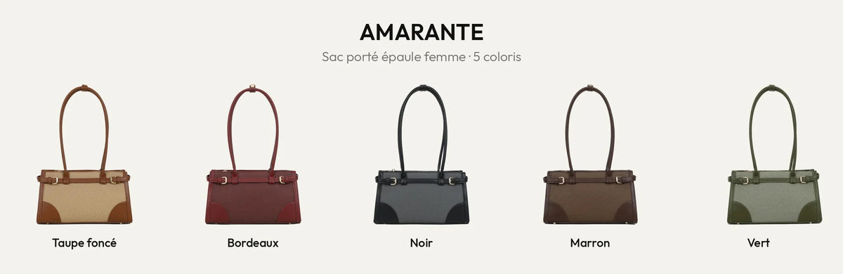 Sac porté épaule Amarante en 5 coloris : taupe foncé, bordeaux, noir, marron et vert – Gallantry Paris