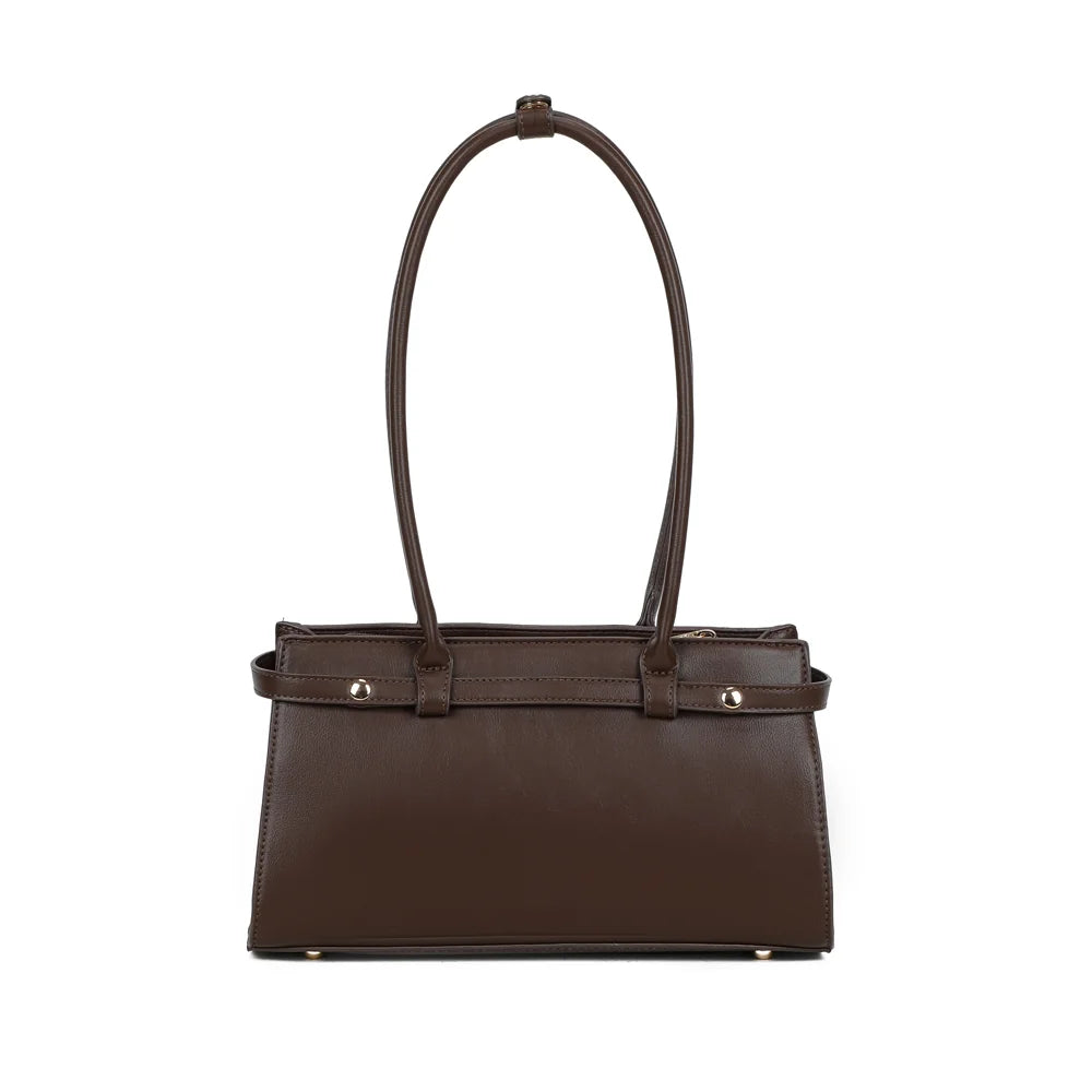 Dos du sac Amarante marron, avec ses coins arrondis contrastés et ses deux anses tubulaires