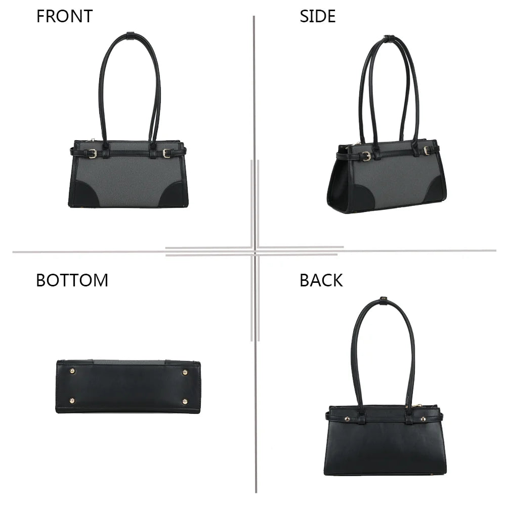 Amarante noir sous tous les angles : face, côté, dessous et dos de ce sac porté épaule