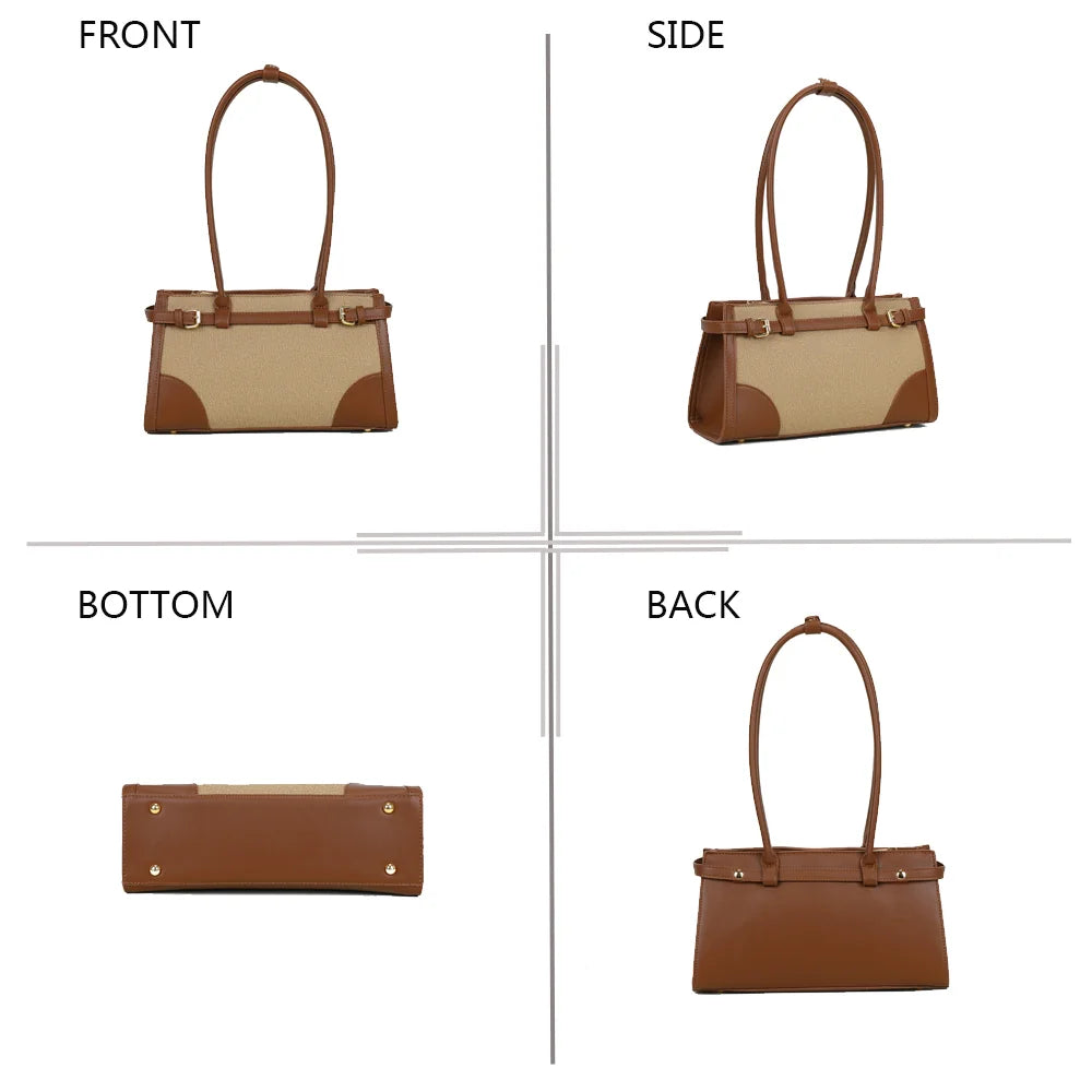 Amarante taupe foncé sous tous les angles : face, côté, dessous et dos de ce sac porté épaule