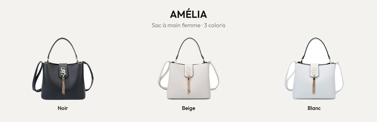 Sac à main femme Amélia en noir, beige et blanc – Gallantry Paris – réf. DQ-8543-1