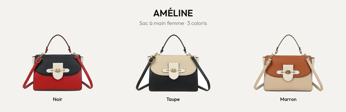 Sac à main femme Améline en trois coloris : Noir, Taupe et Marron – Gallantry Paris – réf. DQ-8720