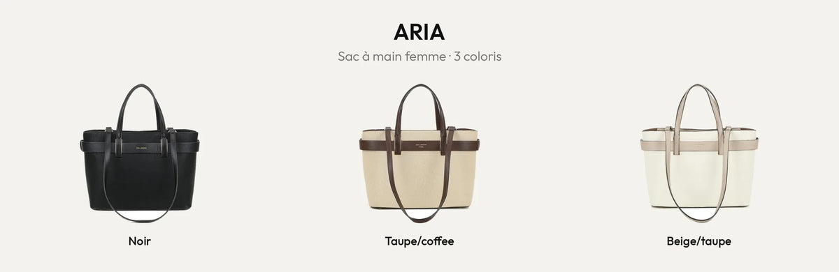 Sac à main femme Aria en simili cuir grainé, coloris Noir, Taupe/coffee et Beige/Taupe – Gallantry Paris – réf. DQ-8714