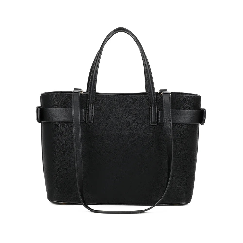 Dos du sac Aria noir, ceinture décorative qui fait tout le tour du sac et anses longues d’épaule – réf. DQ-8714