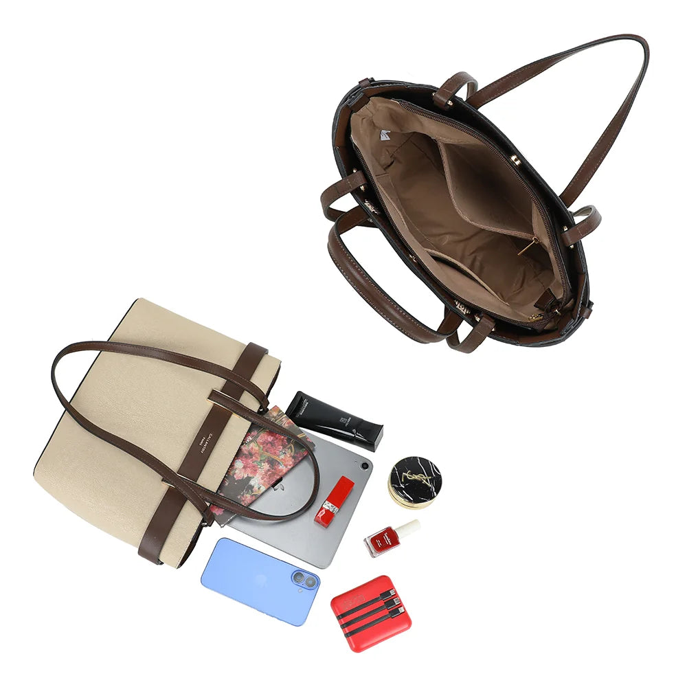 Intérieur spacieux de l’Aria taupe/coffee : tablette, smartphone et essentiels du quotidien trouvent leur place – réf. DQ-8714