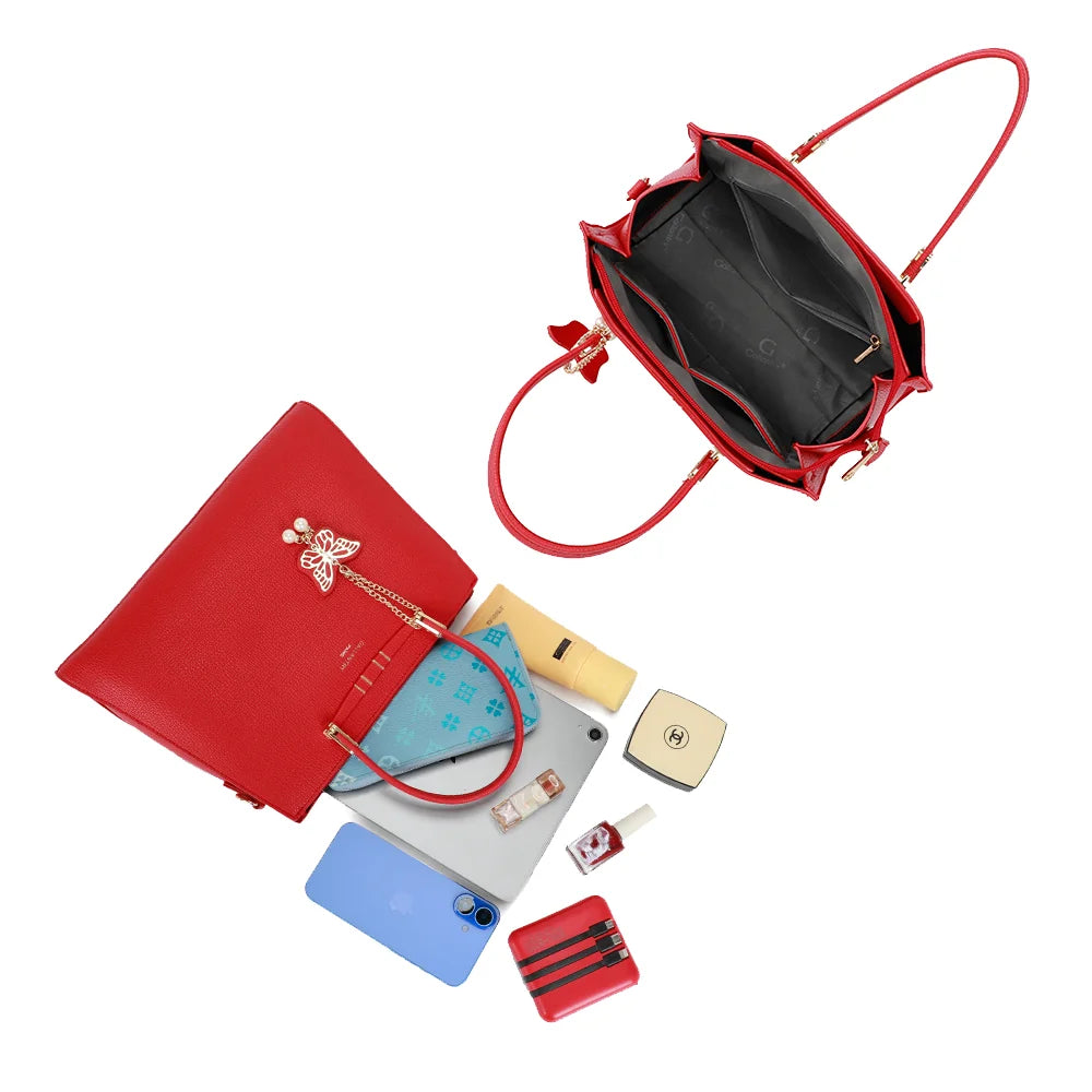 Intérieur de l’Ariane rouge : trois compartiments pour téléphone, maquillage et petits essentiels – réf. R-1973