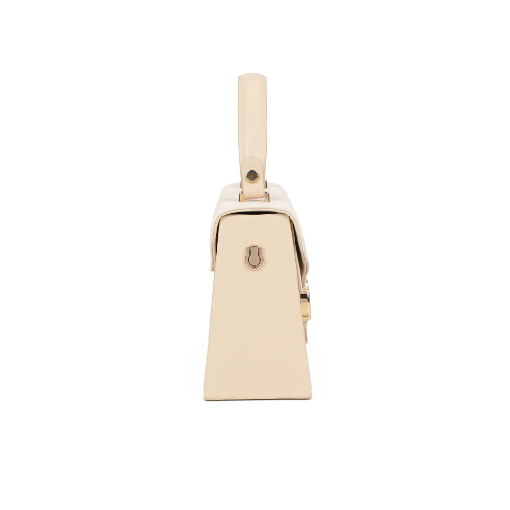 Profil du sac Artemisia beige : 8 cm de profondeur et anneau doré latéral pour la bandoulière – réf. YL-26013