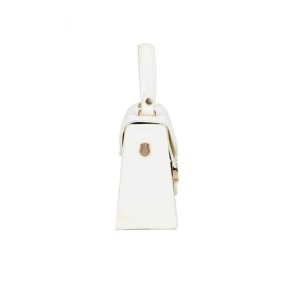 Profil du sac Artemisia blanc : 8 cm de profondeur et anneau doré latéral pour la bandoulière – réf. YL-26013