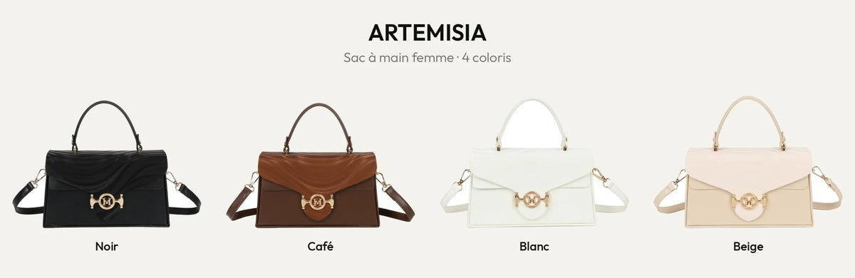 Sac à main femme Artemisia en 4 coloris : Noir, Coffee, Blanc et Beige – Gallantry Paris – réf. YL-26013