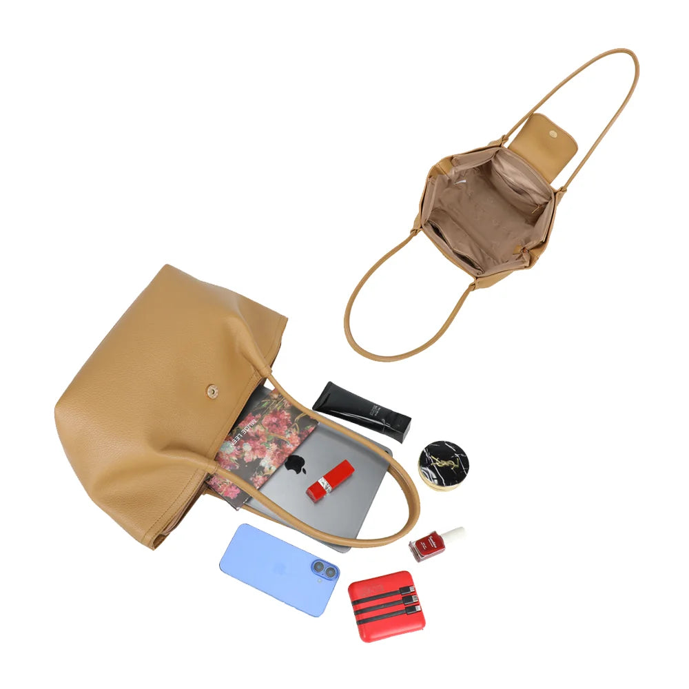 Intérieur de l’Aura Soft kaki : doublure synthétique, place pour tablette, téléphone et maquillage – réf. R-2033