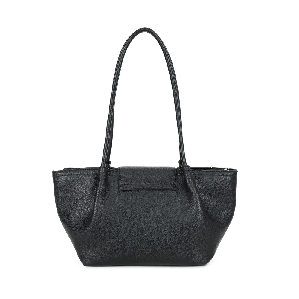 Dos de l’Aura Soft noir, simili cuir grainé uni et anses rondes fixées de chaque côté du sac – réf. R-2033