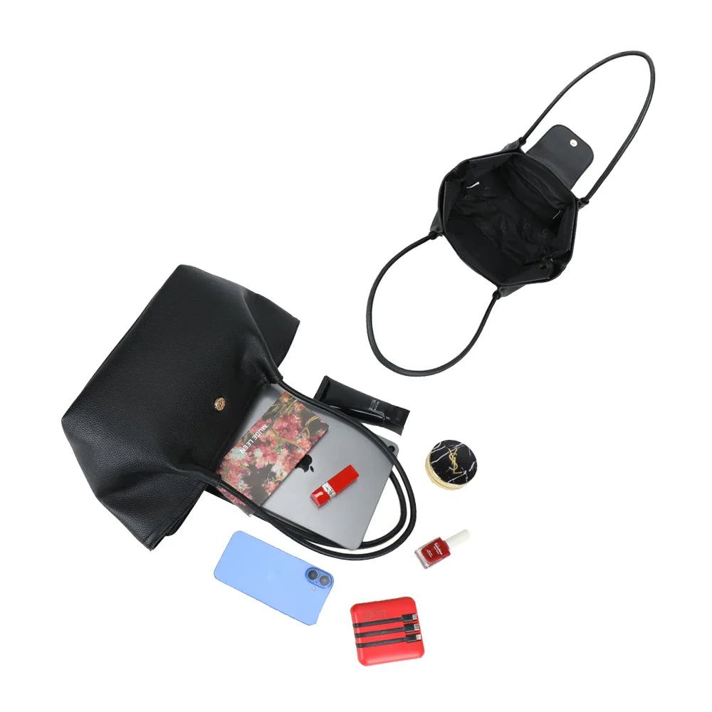 Intérieur de l’Aura Soft noir : doublure synthétique, place pour tablette, téléphone et maquillage – réf. R-2033