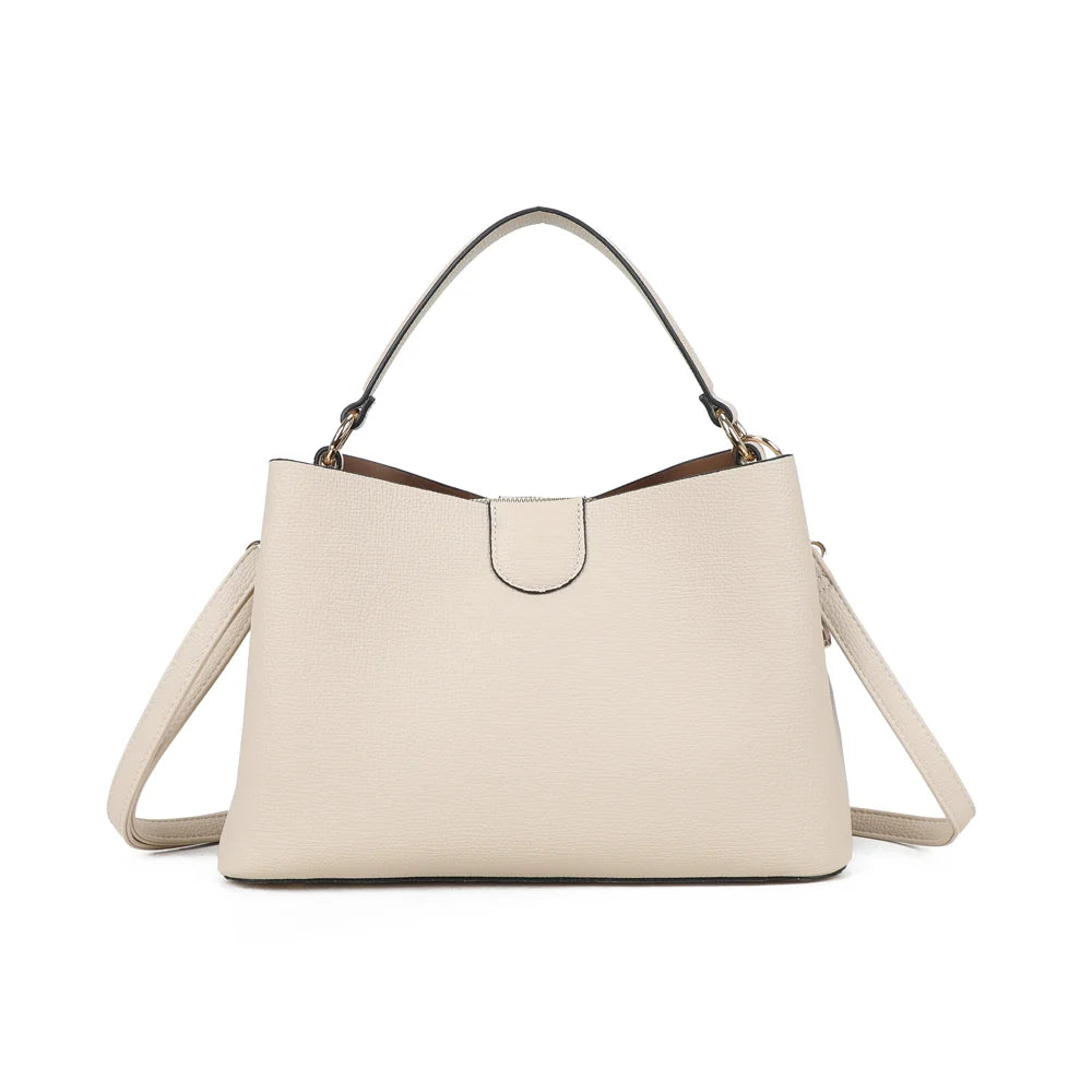 Dos du sac Aurélia beige, lignes épurées et poignée unique aux attaches en métal doré – réf. DQ-8711